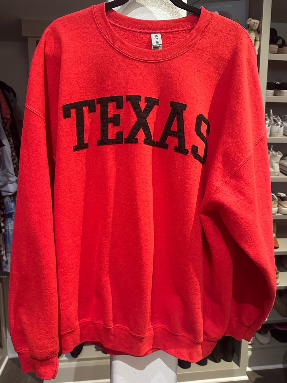 Gildan Red Crewneck Sweatshirt with Black TEXAS Lettering